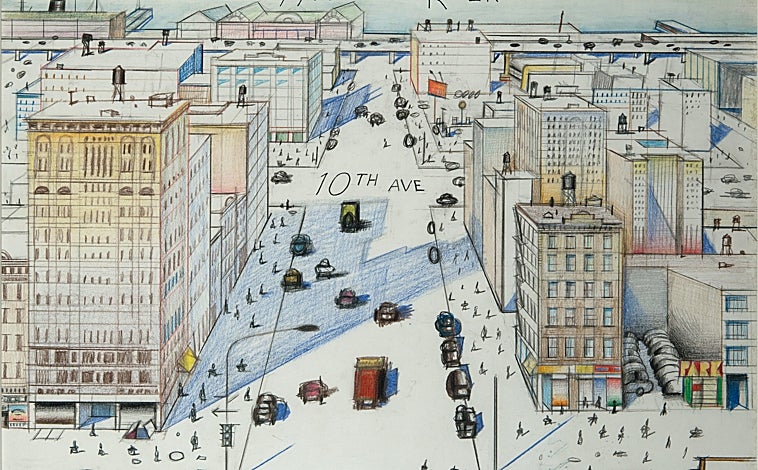 Imagen principal - En las imágenes, algunas de las propuestas en Madrid del creador de origen rumano, como su 'Vista del mundo desde la Novena Avenida' o su 'Silla bodegón