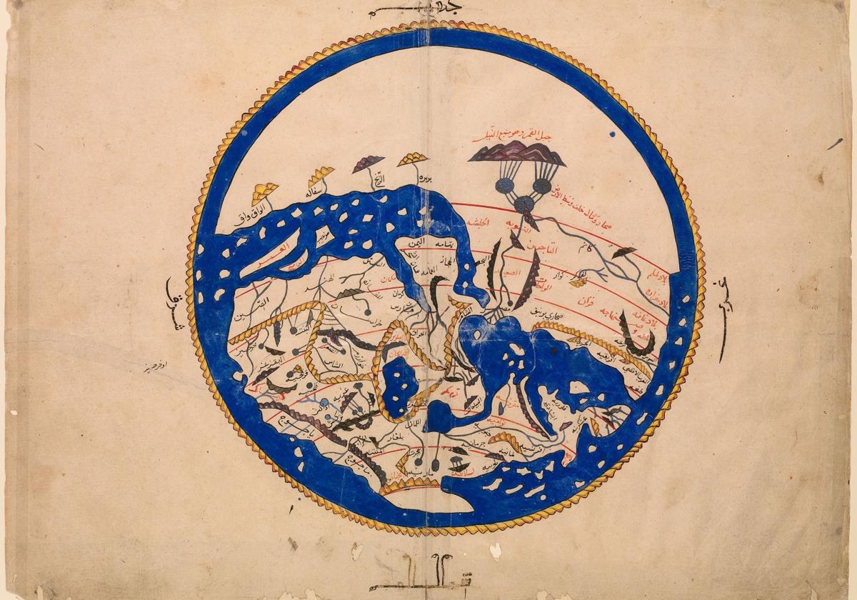 Mapa del mundo de la obra de Al-Idrisi (manuscrito de 1533 de un original de 1154)