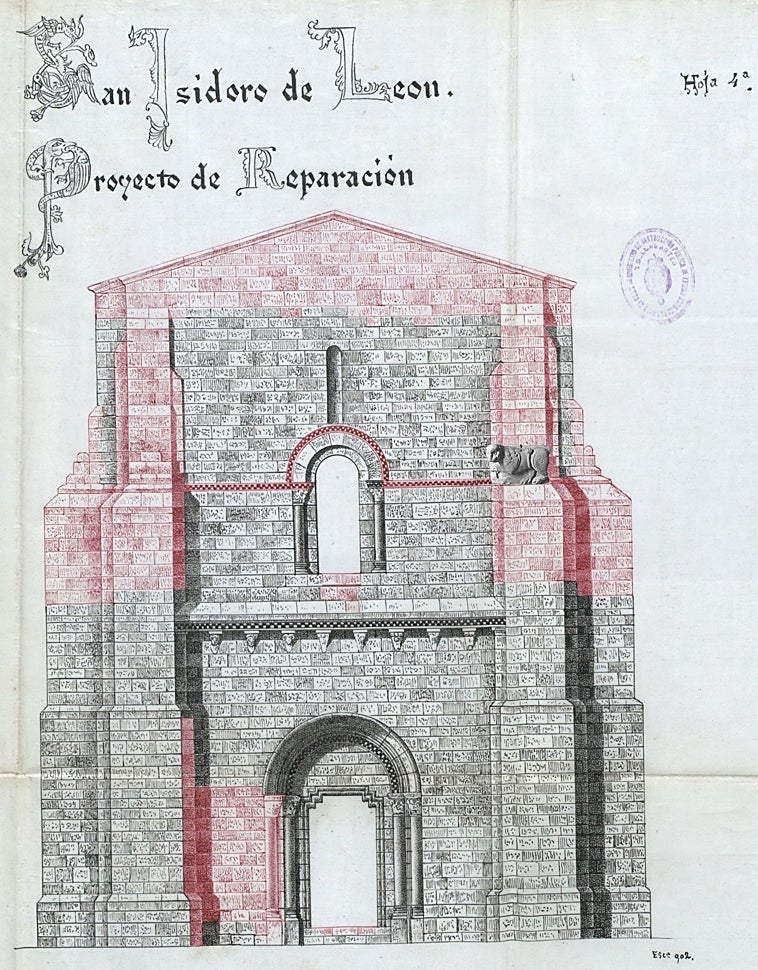 Imagen - Reconstrucción que hizo Torbado de la portada norte, con el león añadido en su lugar original