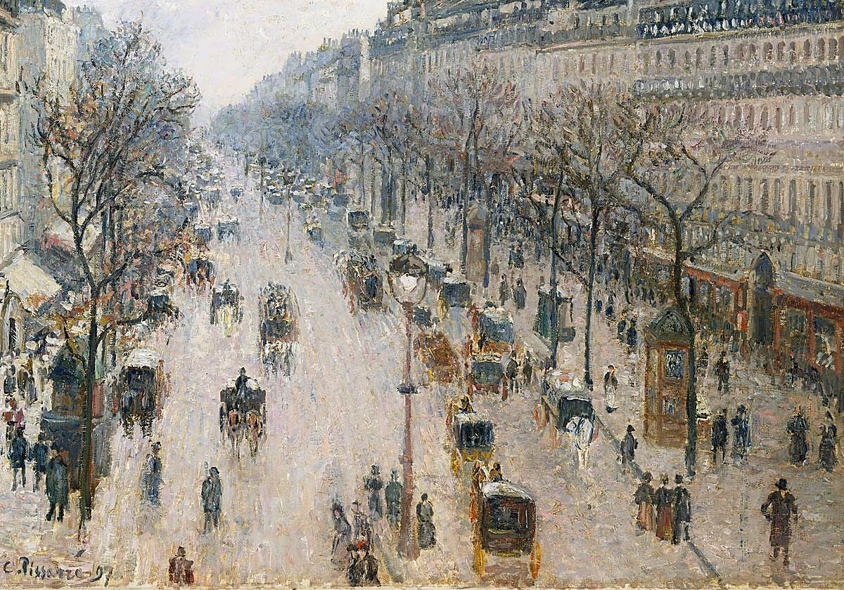 Detalle de 'Rue Saint-Honoré por la tarde. Efecto de lluvia', de Camille Pissarro