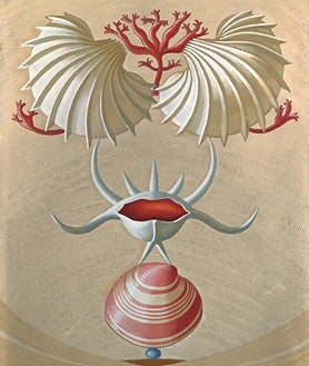 Imagen secundaria 2 - Arriba, 'Máscara tres-veinte, 1975-1978'. Colección Museo Nacional Centro de Arte Reina Sofía, Madrid. Sobre estas líneas, a la izquierda, 'Arquitectura humana', 1937. Allegra Arts (Mario Losantos). A la derecha, 'Naturaleza Viva XII', 1943. Colección de Arte Fundación María José Jove