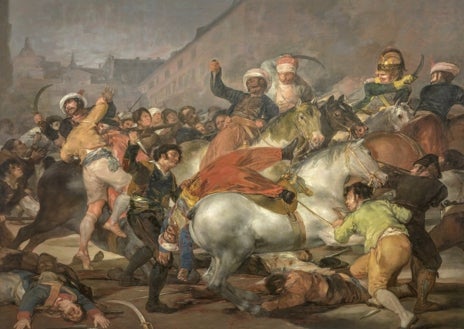 Imagen secundaria 1 - Arriba, detalle de 'El Lavatorio', de Tintoretto. Sobre estas líneas, a la izquierda, 'El Dos de Mayo', de Goya. A la derecha, 'Las Meninas', de Velázquez