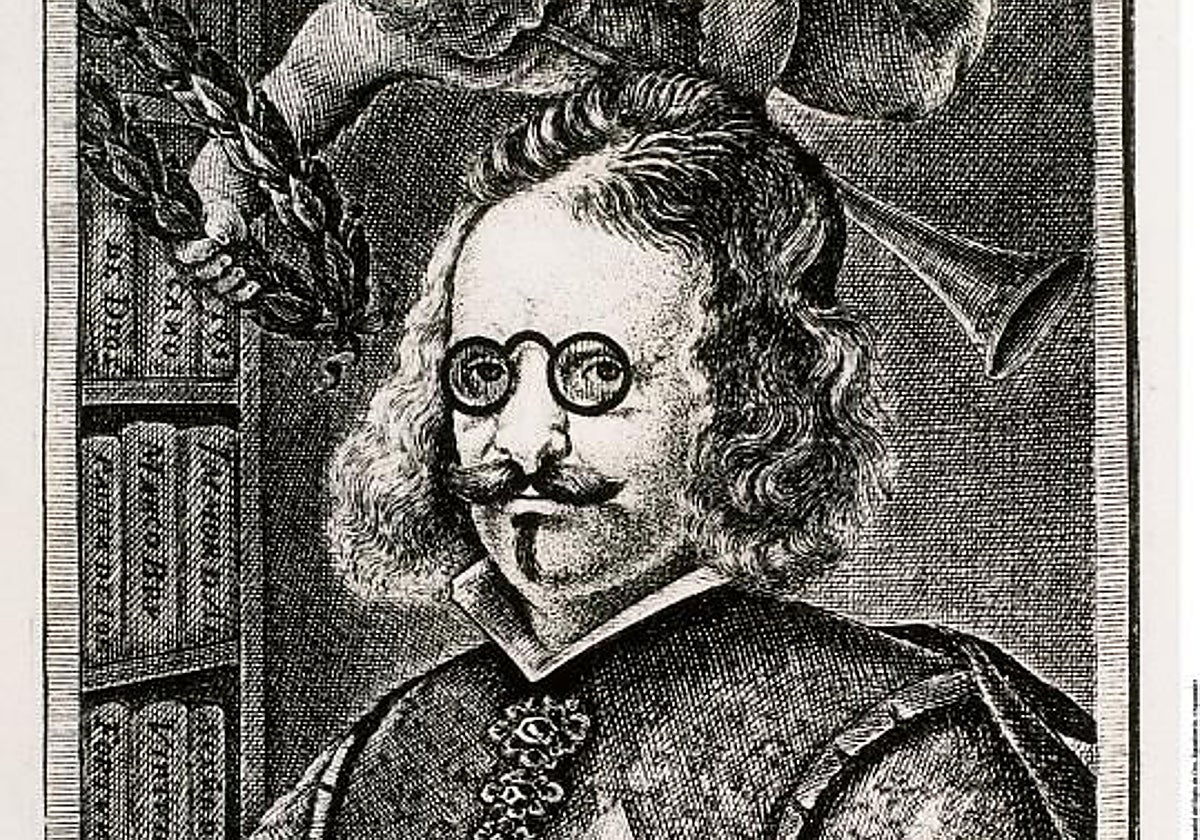 Retrato de Francisco de Quevedo (1580-1645), aguafuerte, dibujo de Salvador Jordán grabado por Francisco Gazán. Biblioteca Nacional de España