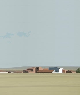 Imagen secundaria 2 - De arriba abajo, los lienzos 'Llegando al valle'; 'Pared naranja' y 'Verano', de la última muestra de Chema Peralta en Madrid