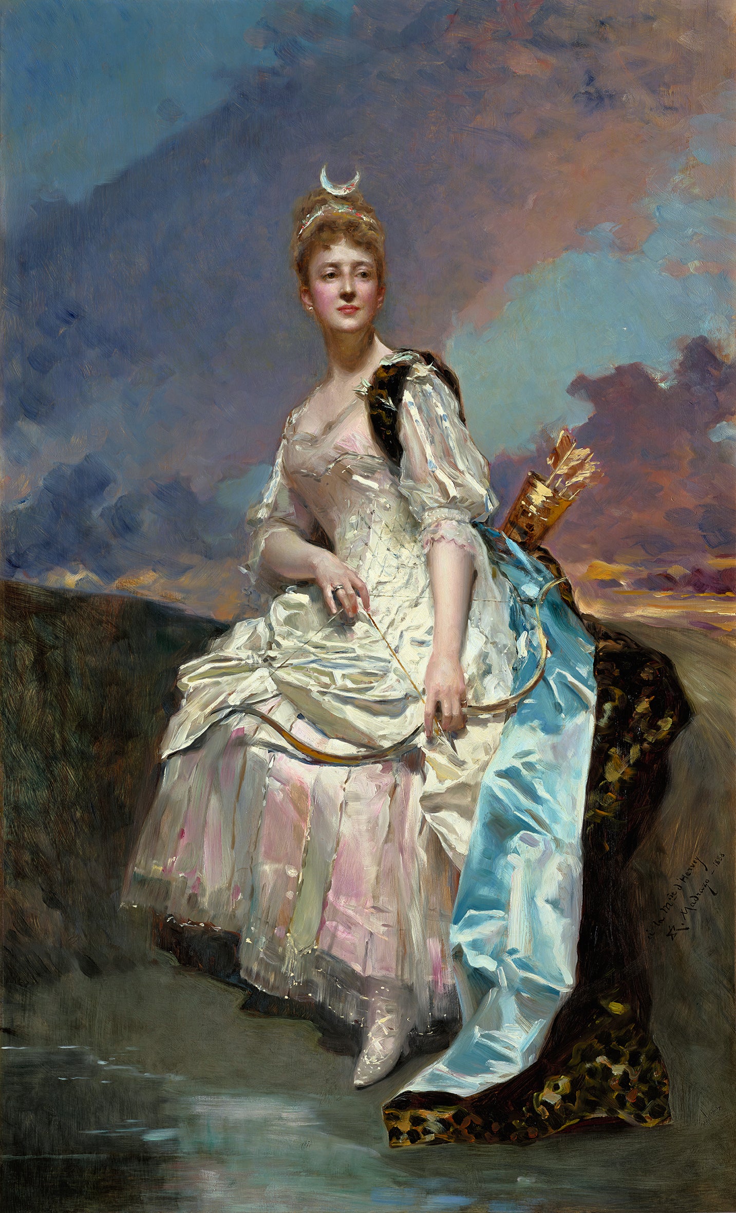 Imagen secundaria 2 - Arriba, 'Salida del baile de máscaras', 1878. Sobre estas líneas, a la izquierda, Aline Masson, detalle. A la derecha, 'La marquesa d’Hervey Saint-Denys como la diosa Diana', 1888