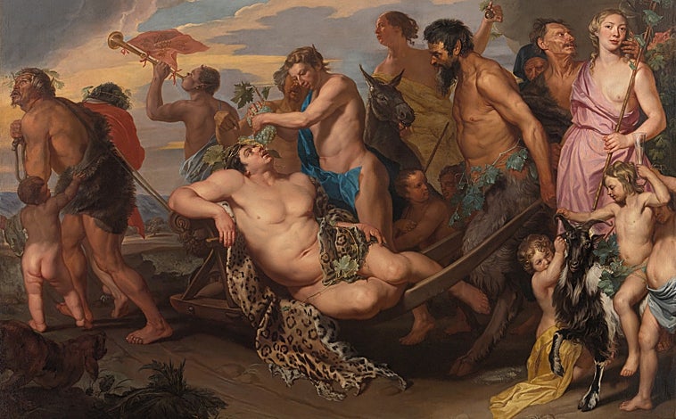 Imagen principal - Arriba, 'El triunfo de Baco', c. 1655–59. Kunsthistorisches Museum, Picture Gallery. Sobre estas líneas, a la izquierda, 'Dos niños soplando burbujas', c. 1650–55. Seattle Art Museum A la derecha, 'Los cinco sentidos (Gusto)', 1650. Rose-Marie and Eijk Van Otterloo Collection, Boston