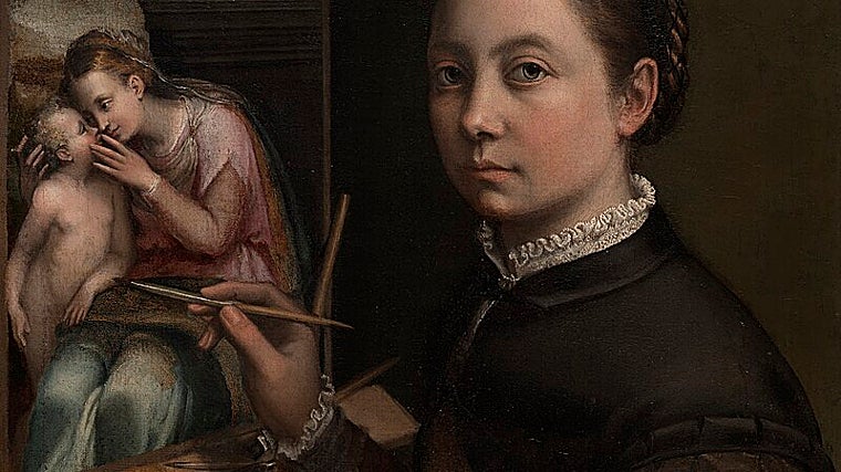 'Autorretrato con caballete'. Detalle