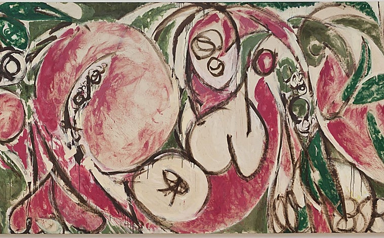 Imagen principal - En las imágenes, de arriba abajo, 'Las estaciones', de Lee Krasner; 'Totemic figure', de Motherwell; y 'La Première étincelle du jour II', de Miró