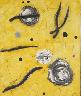 Imagen secundaria 2 - En las imágenes, de arriba abajo, 'Las estaciones', de Lee Krasner; 'Totemic figure', de Motherwell; y 'La Première étincelle du jour II', de Miró