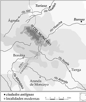 Imagen secundaria 2 - Moneda de VIrovia, fragmento de una estela de guerrero y localización de Borobia