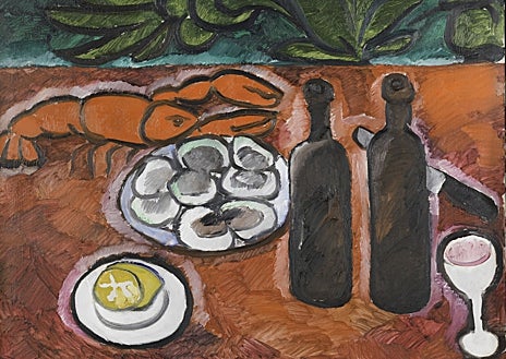 Imagen secundaria 1 - Arriba, 'Lujo, calma y voluptuosidad', de Matisse, otoño-invierno de 1904. Centro Pompidou, París. Sobre estas líneas, a la izquierda, 'Naturaleza muerta con bogavante', 1909-1910. de Natalia Goncharova. Centro Pompidou, París. A la derecha, 'Figura decorativa sobre fondo ornamental', de Matisse, invierno de 1925-1926. Centro Pompidou, París