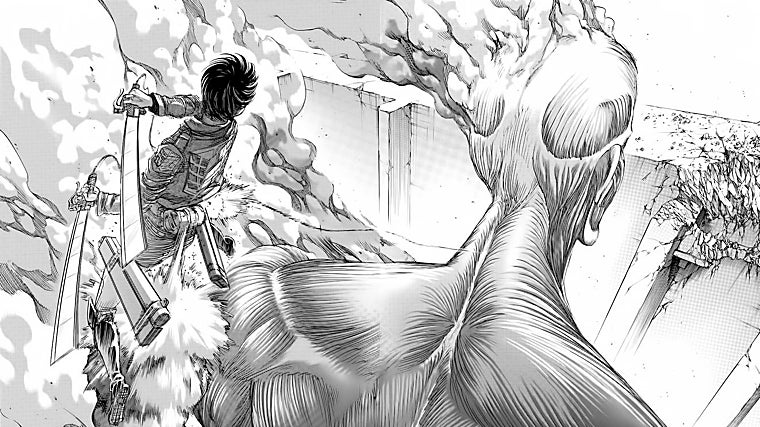 Panel del manga 'Shingeki no Kyojin', o 'Ataque a los Titanes', en español