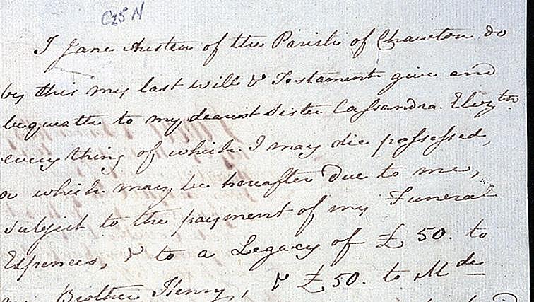 Detalhe do testamento de Jane Austen