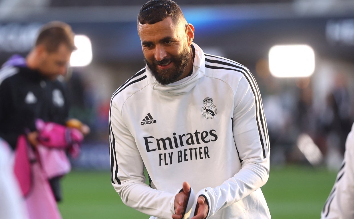 Benzema, ayer en el entrenamiento en el Olímpico de Helsinki