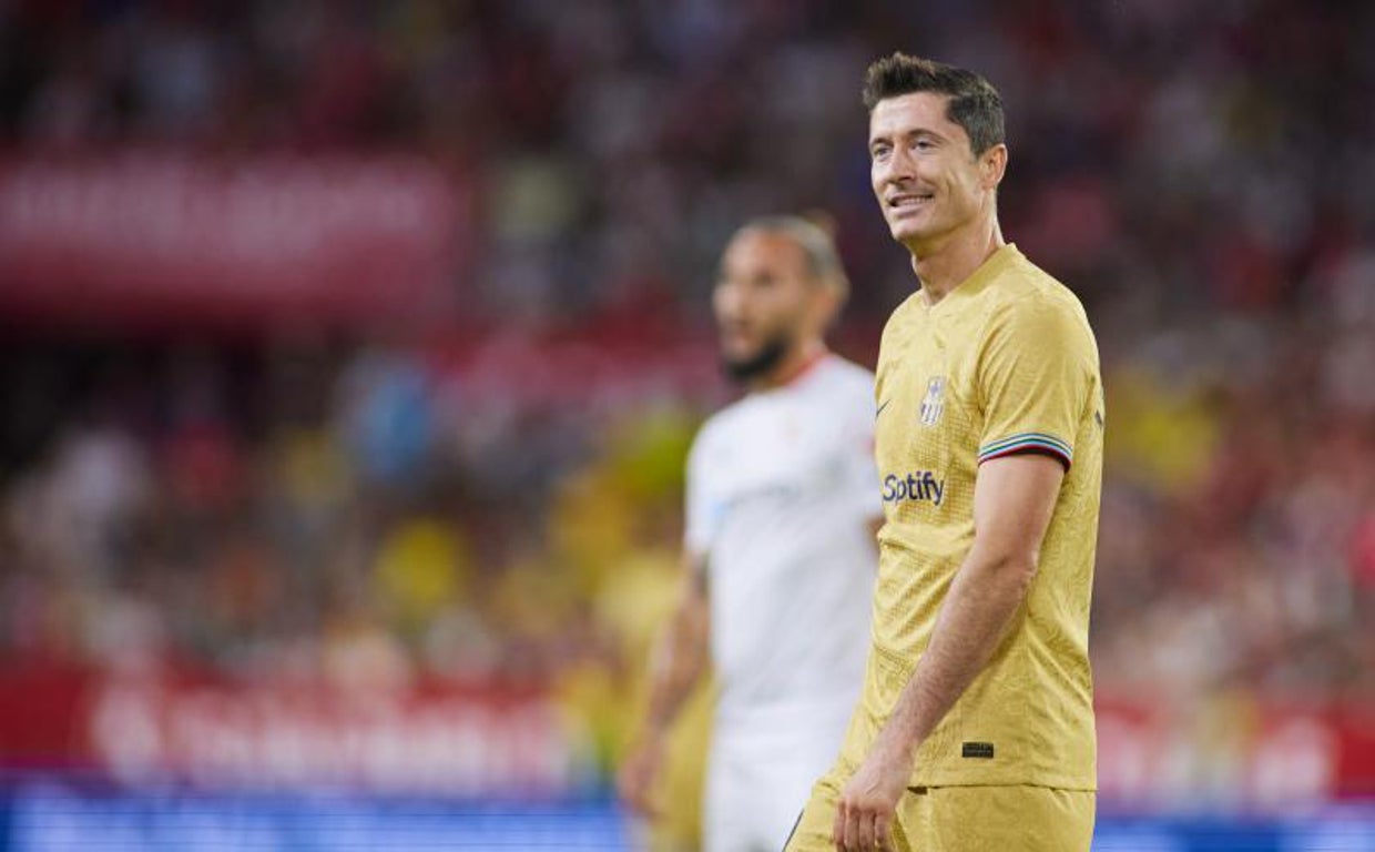Lewandowski, feliz tras marcar en Sevilla