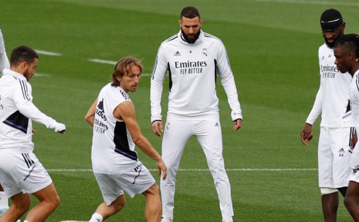 Benzema, en el entrenamiento del Real Madrid del viernes