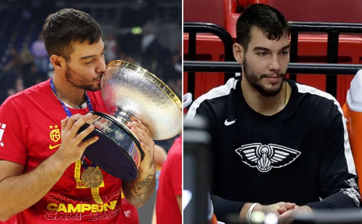 A la izquierda, Willy con el trofeo de MVP del Eurobasket. A la derecha, en el banquillo de los Pelicans