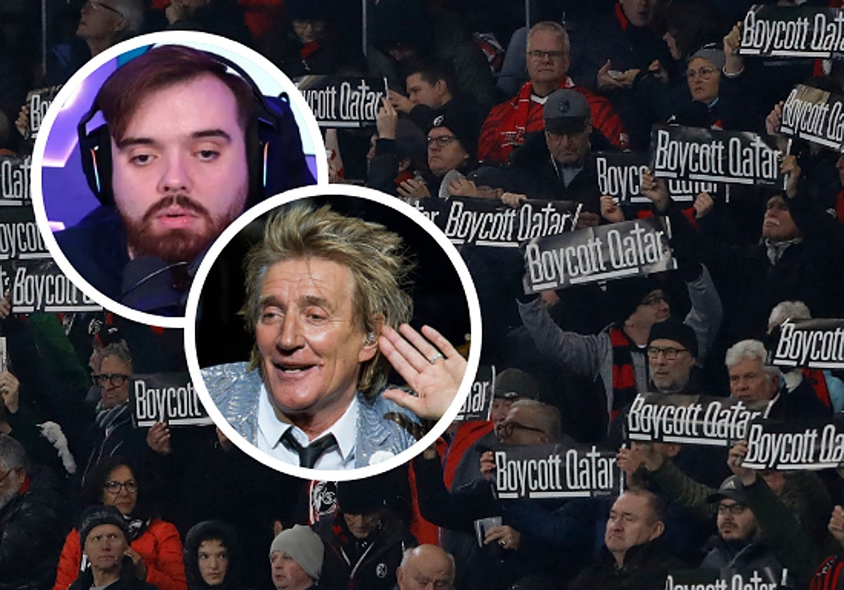 Ibai Llanos, Rod Stewart y aficionados pidiendo el boicot a Qatar 2022