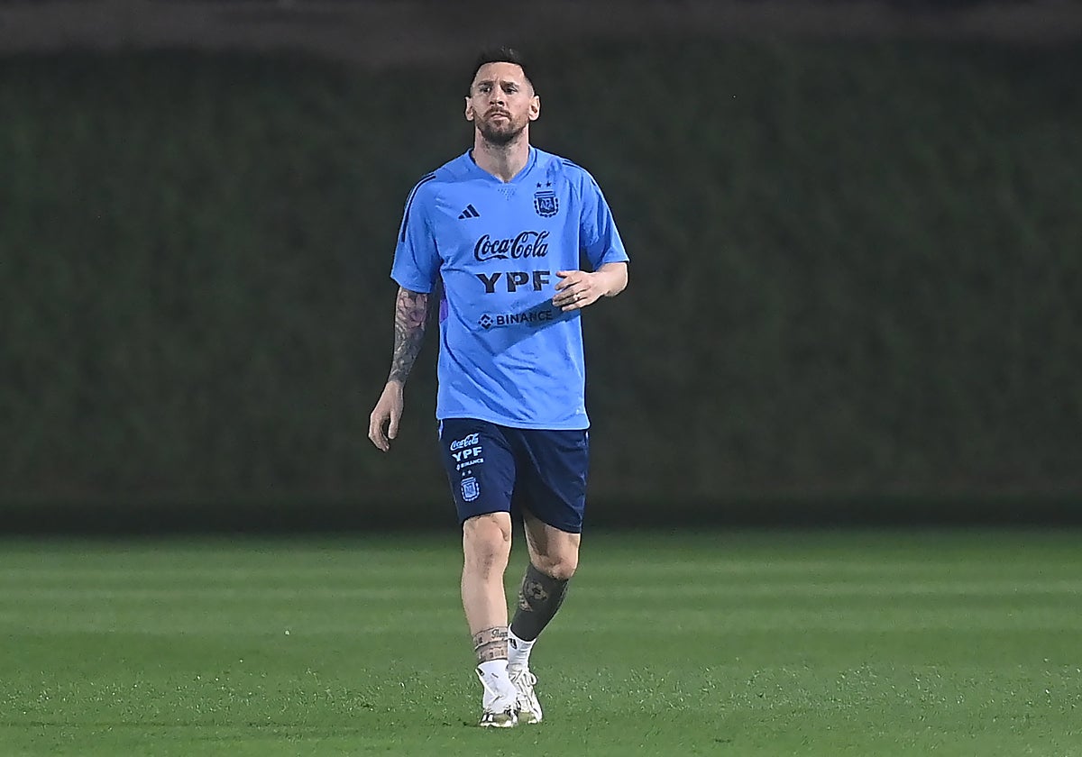 Messi, en un entrenamiento de Argentina