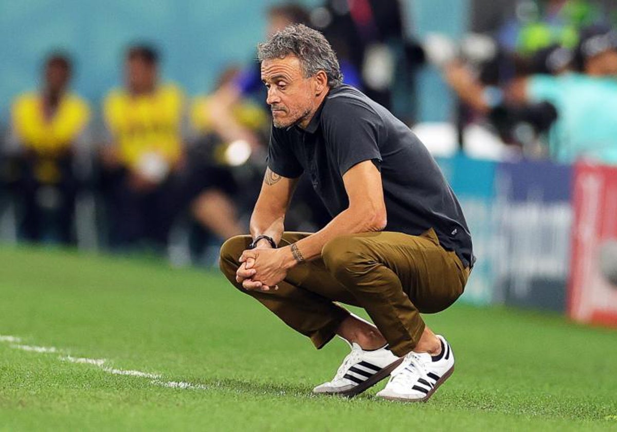 Luis Enrique, durante el partido de octavos ante Marruecos