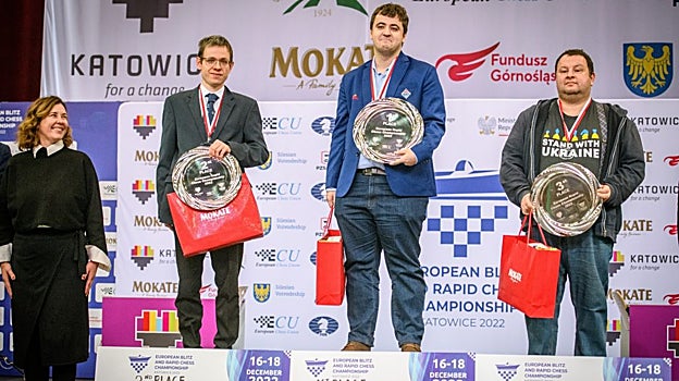 De izquierda a derecha, David Navara (subcampeón), Jaime Santos y Daniel Friedman (bronce)