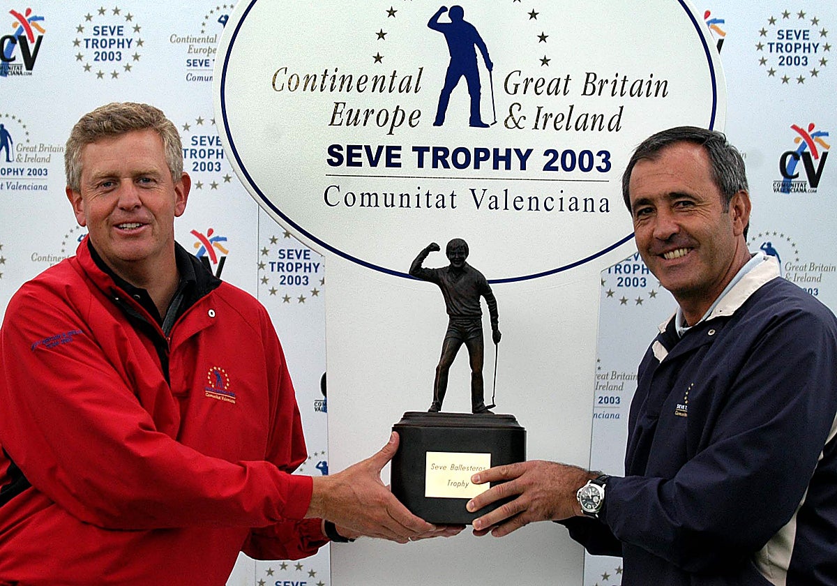 Colin Montgomerie y Severiano Ballesteros, en la presentación del Seve Trophy 2003