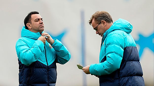 Los hermanos Hernández durante un entrenamiento del Barcelona