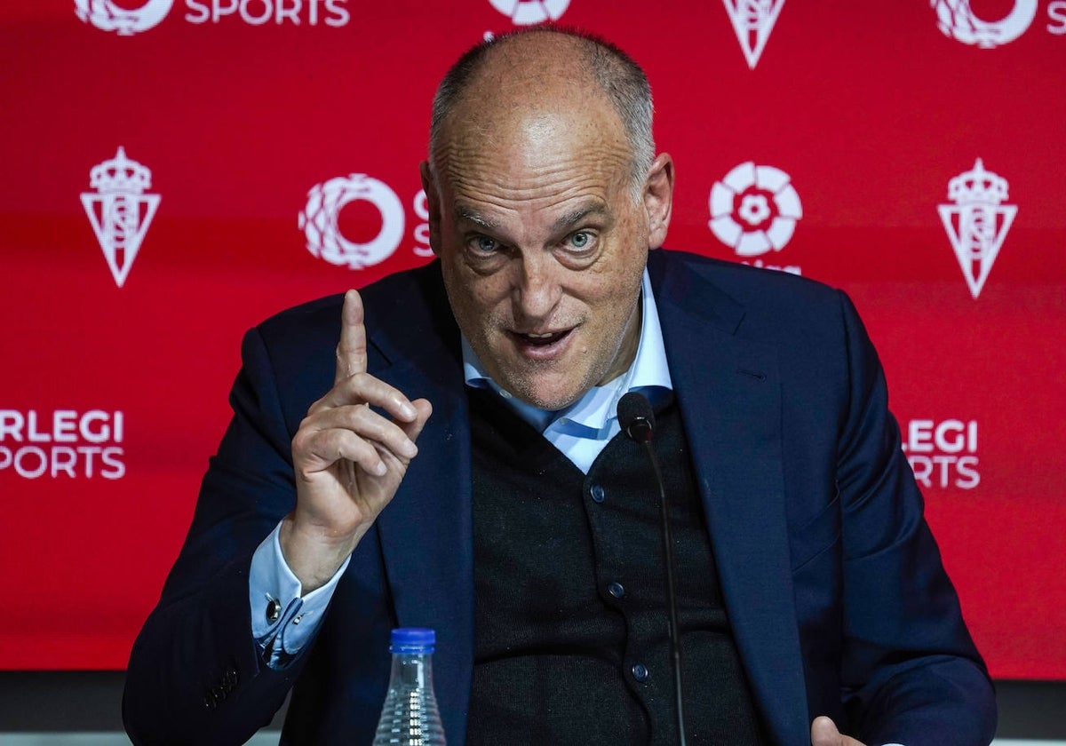 Javier Tebas, en un acto con el Sporting de Gijón