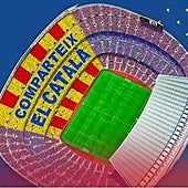 El Barça, con la camiseta de la senyera y un mosaico gigante en defensa del catalán en el partido contra el Atlético
