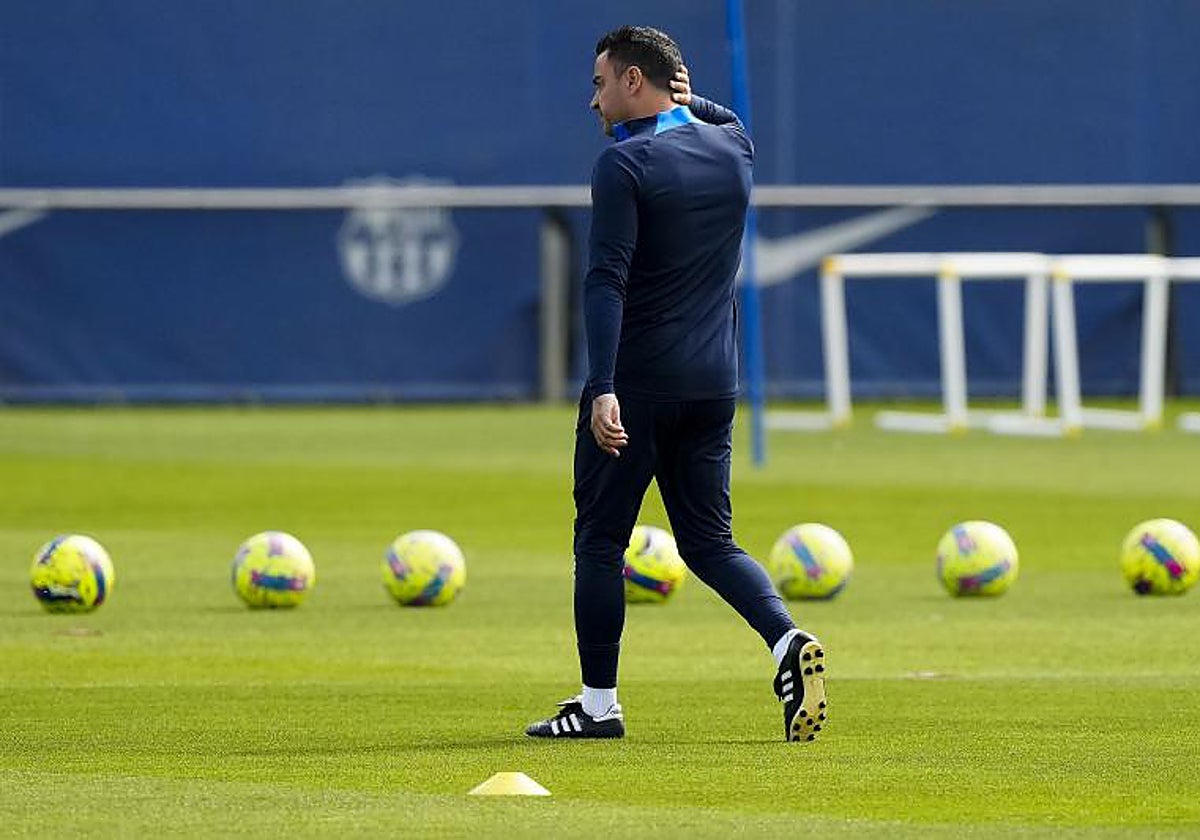 Xavi, durante el entrenamiento de este martes