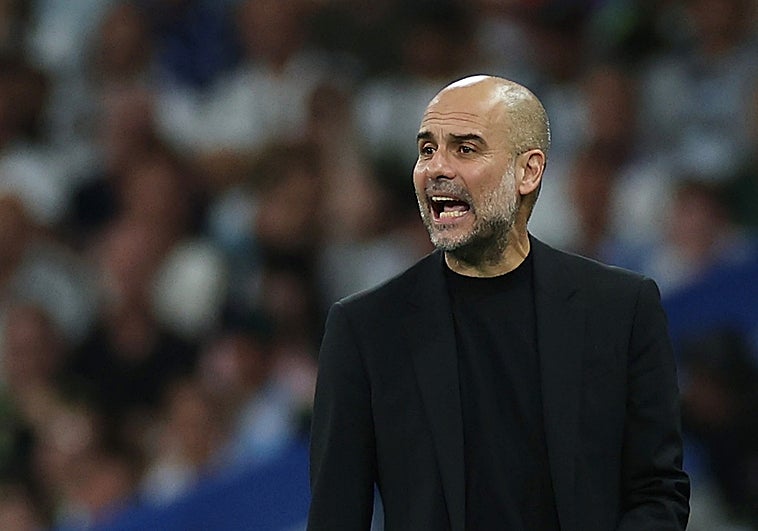 Pep Guardiola durante el Real Madrid - Manchester City