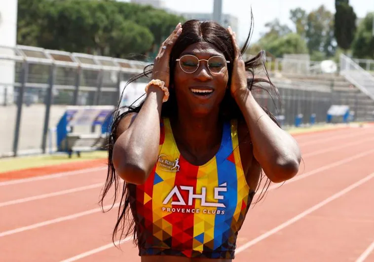 Halba Diouf, tras ganar los 200 metros en la competición Interclubes de Atletismo en Niza