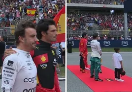 La emoción de Alonso y Sainz al escuchar el himno español y la indiferencia con el catalán en Barcelona