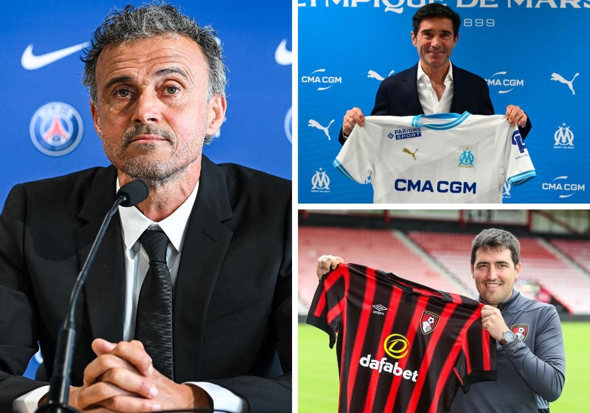 Luis Enrique, Andoni Iraola y Marcelino García posando con sus nuevos equipos