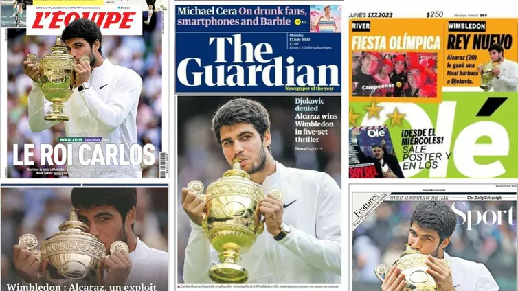 La prensa internacional se rinde a Alcaraz: las portadas tras ganar Wimbledon ante Djokovic