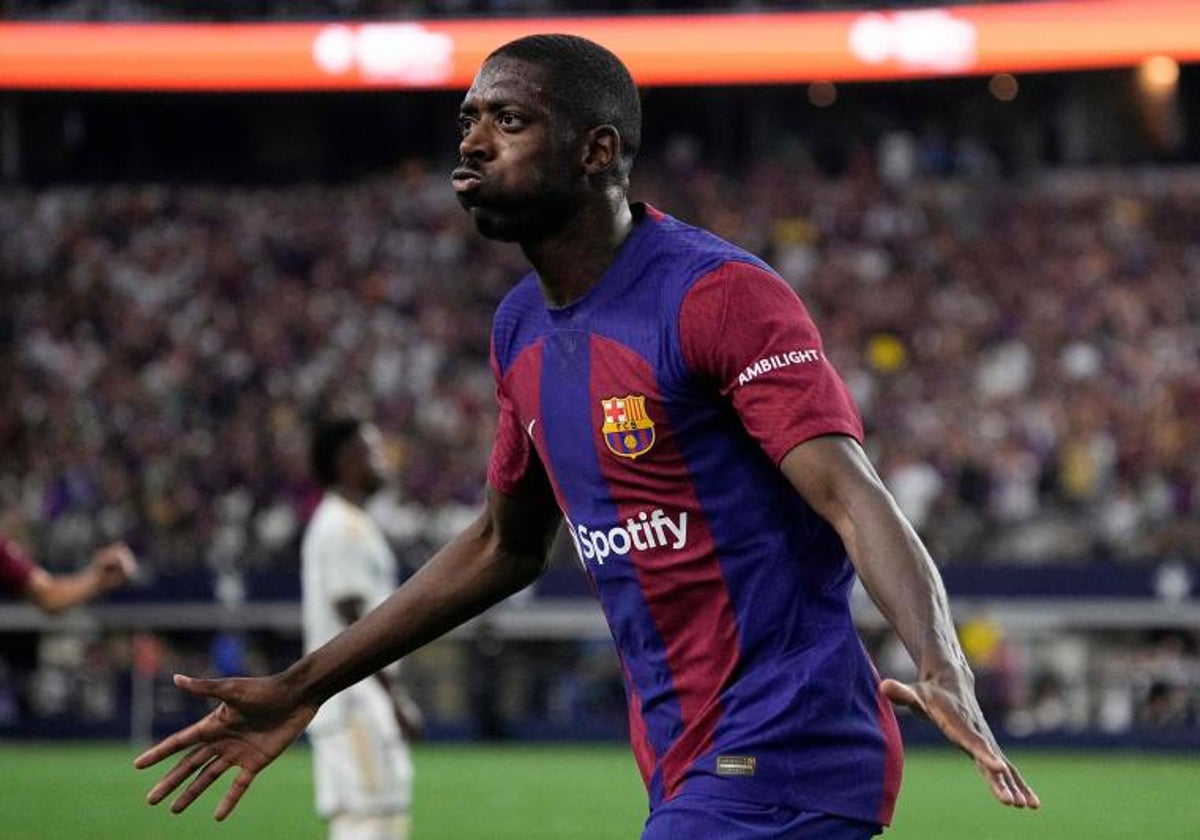 Dembélé celebra su gol al Real Madrid