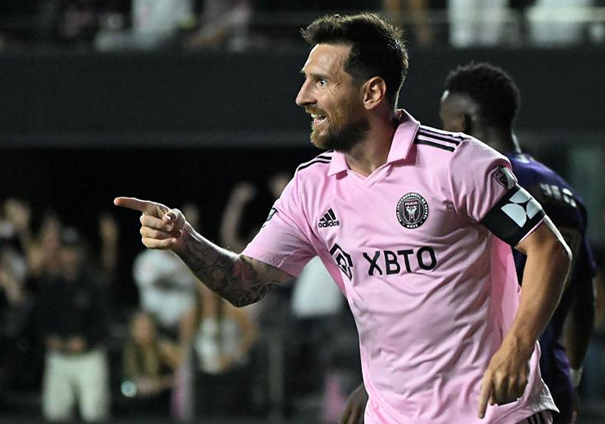 Messi celebrando el gol en el derbi de Florida