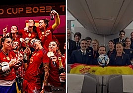 Tarta y cava en el avión que trae de regreso a España a las campeonas del mundo