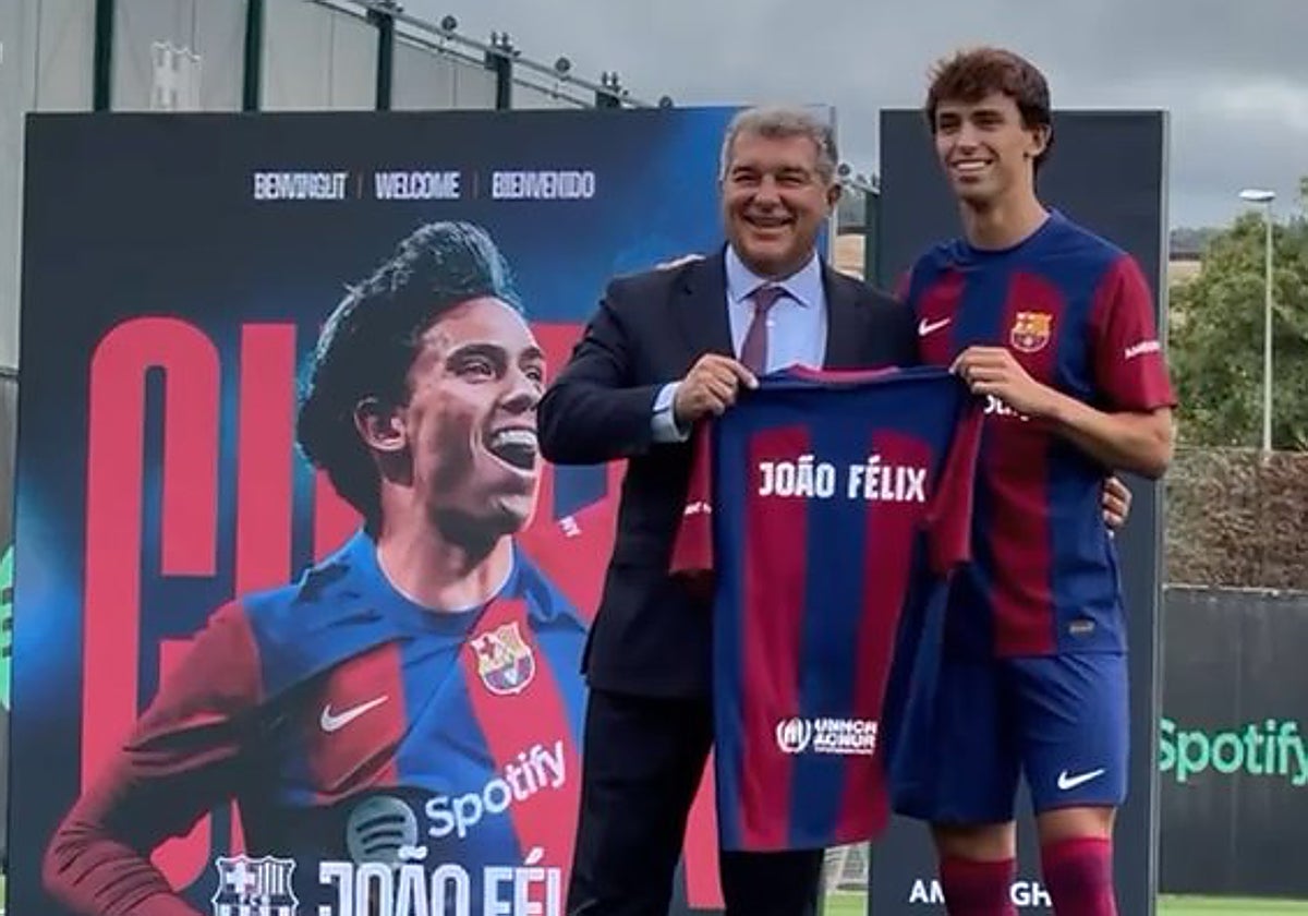 Joan Laporta y Joao Félix, en la presentación del jugador