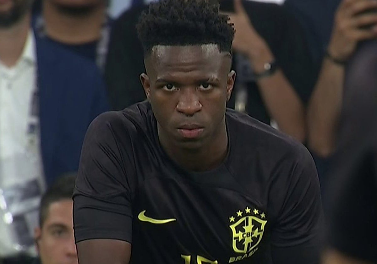 Vinícius, en el amistoso entre Brasil y Guinea en Cornellá, el pasado junio