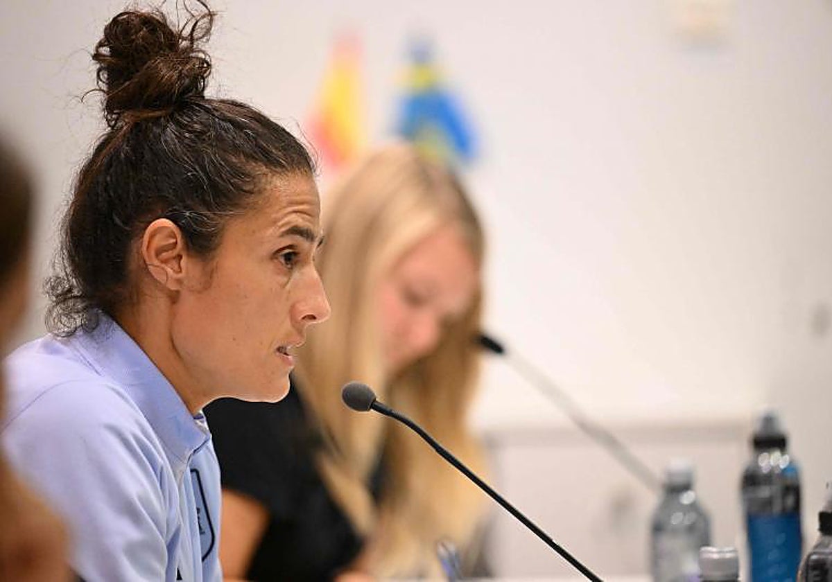 La seleccionadora Montse Tomé, en la rueda de prensa previa al Suecia-España