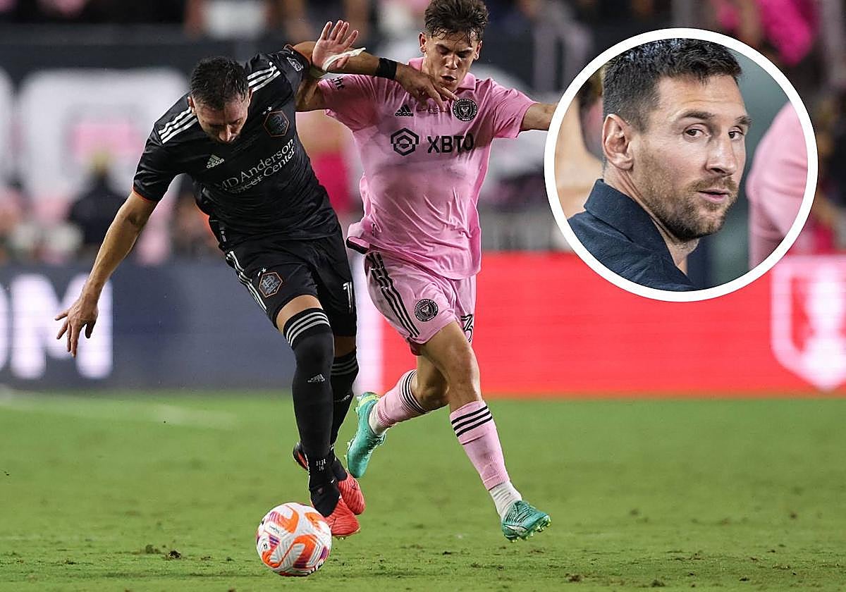 Imagen del partido y de Messi en la grada