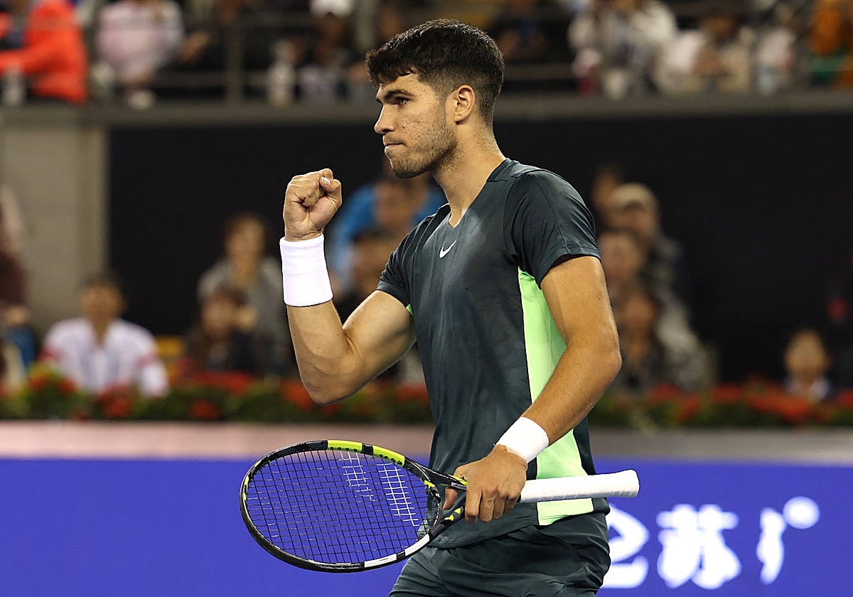 Alcaraz, durante el duelo ante Ruud en Pekín