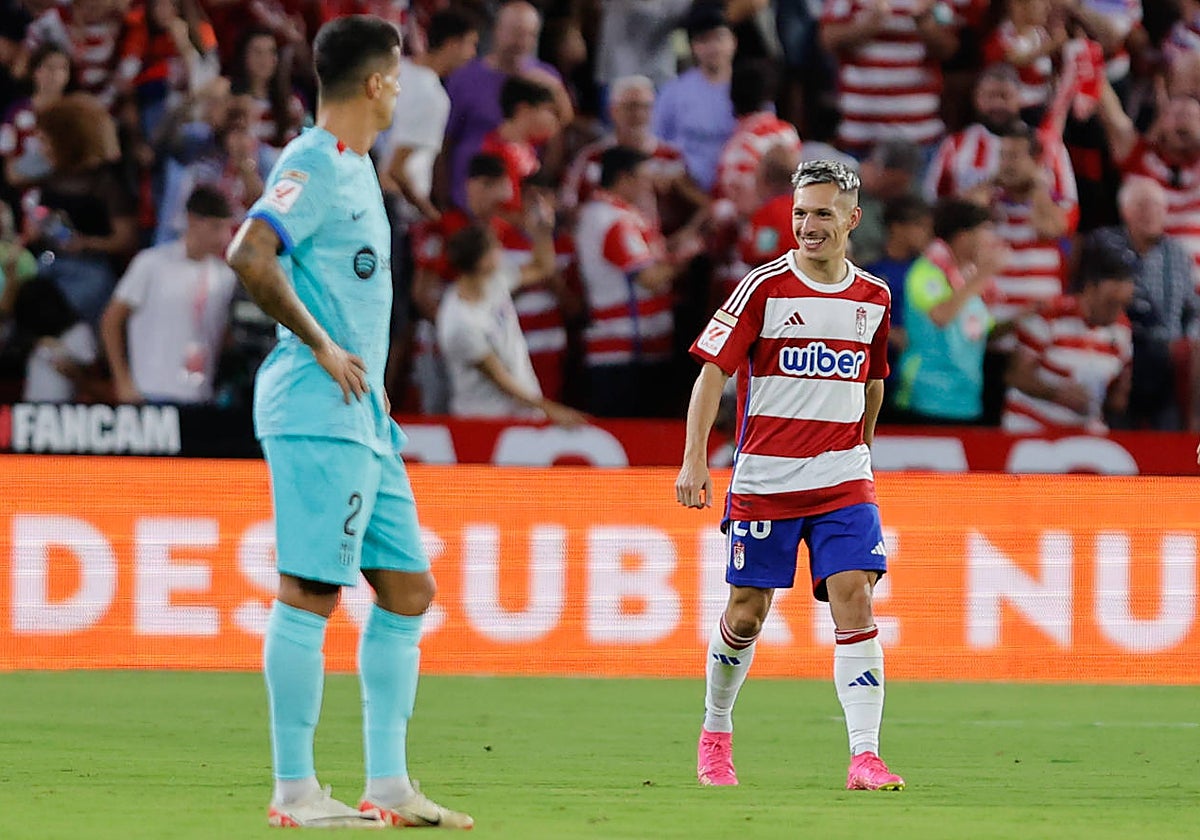 Bryan Zaragoza, tras un de sus goles al Barcelona