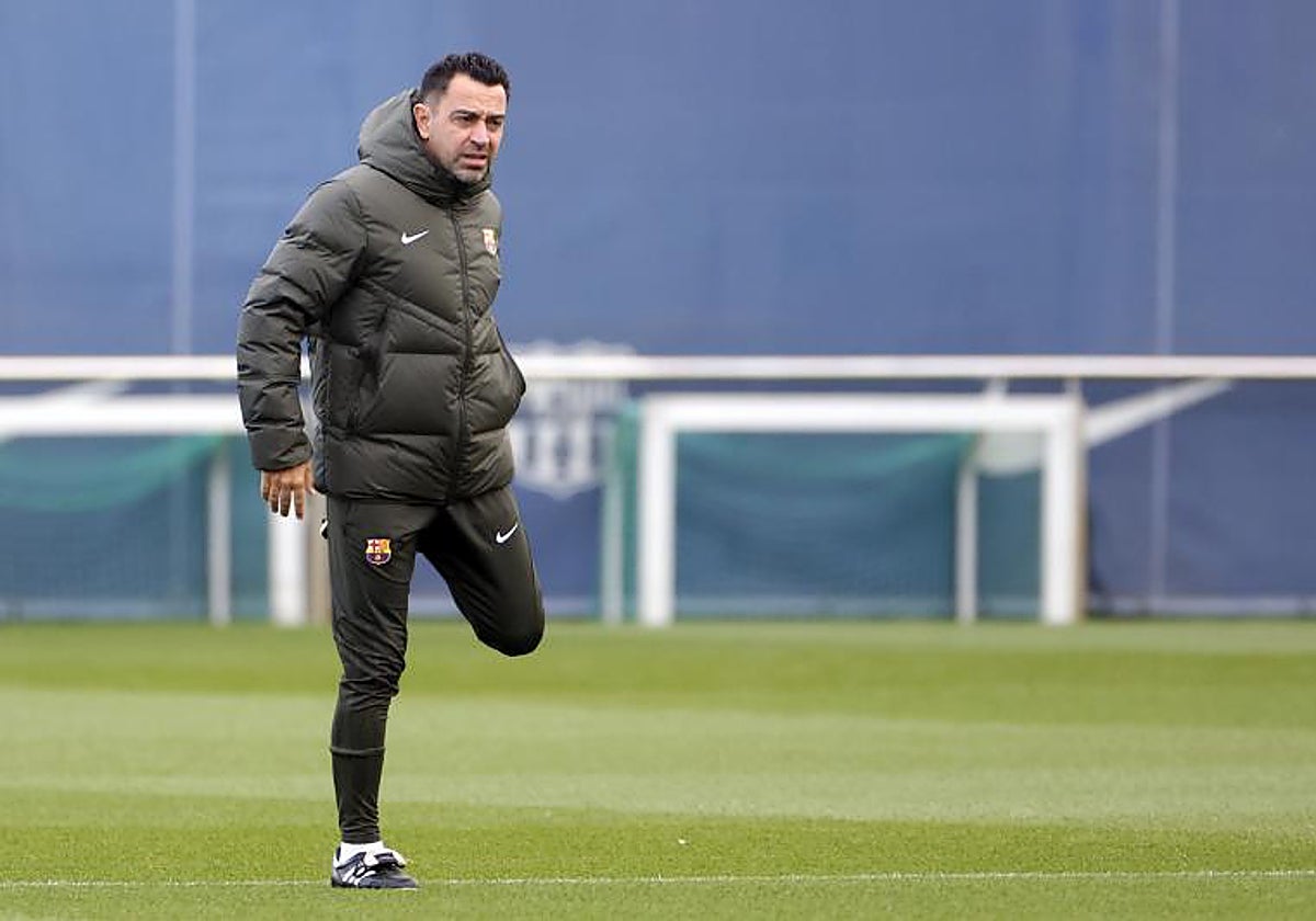 Xavi, durante el entrenamiento de este sábado