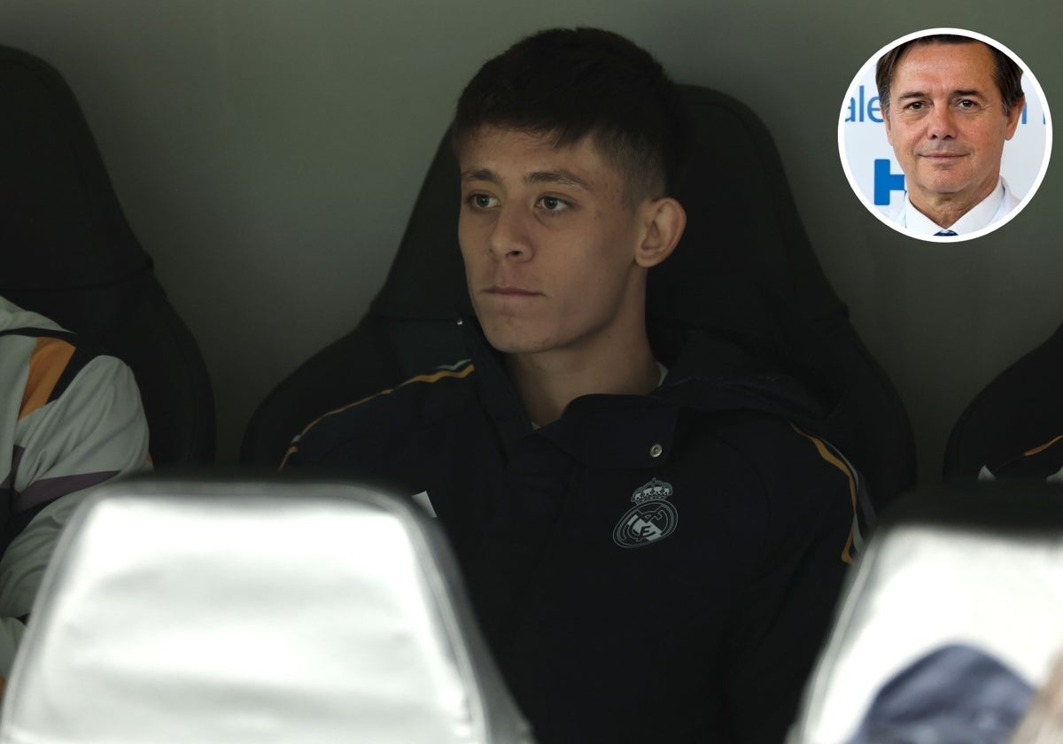 Güler, en el banquillo del Bernabéu, durante el partido ante el Sporting de Braga