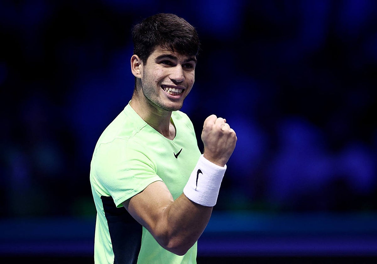 Carlos Alcaraz celebra el triunfo ante Rublev