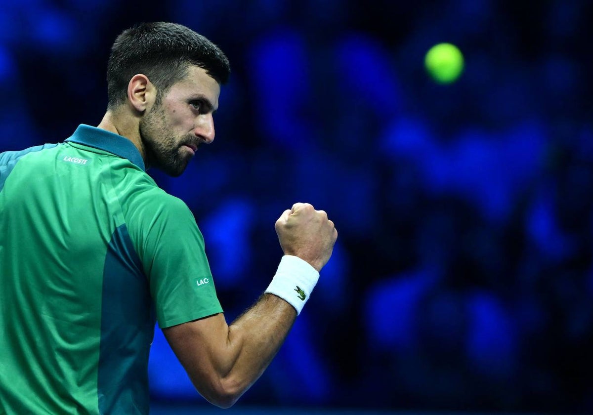 Djokovic celebra un punto ante Sinner