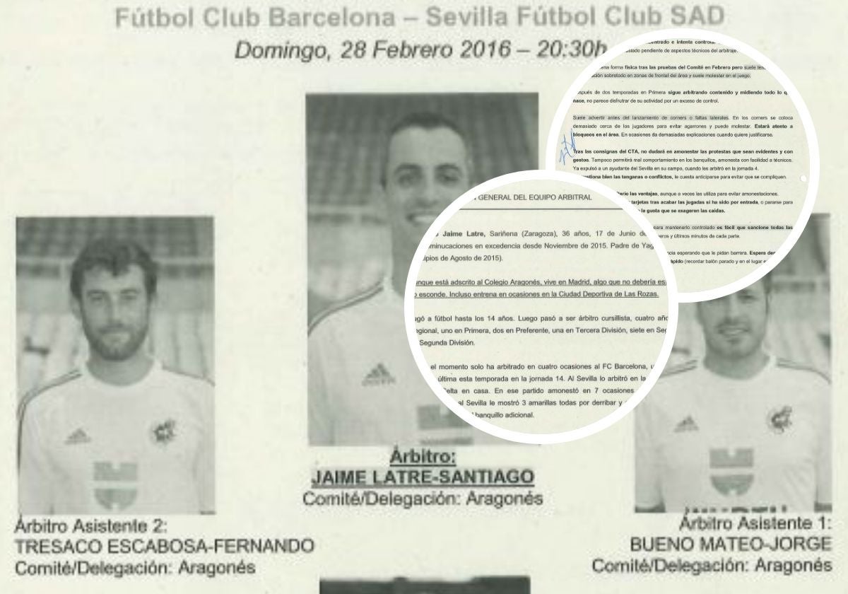 Uno de los informes que Enríquez entregó al Barça sobre un colegiado, Jaime Latre, del que ejercía como 'coach'