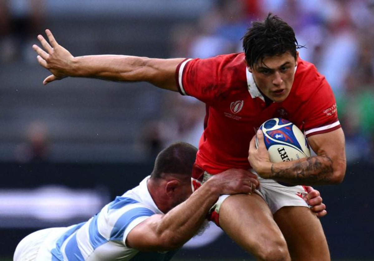 Rees-Zammit en acción un partido contra Argentina del pasado Mundial de Rugby